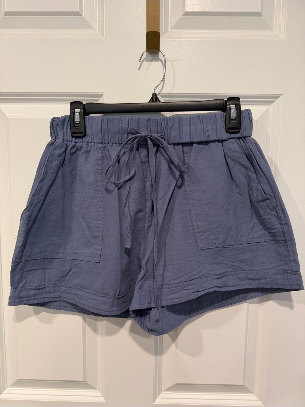 High-Waist Drawstring Casual Shorts in Dusty Blue